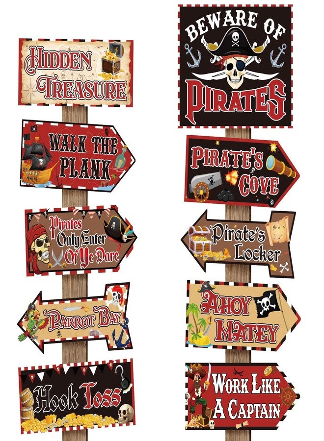 Abilat 20 Pcs Pirate Party Signs Decorations Beware of Pirates Party Directional Signs Pirate Themed Birthday Supplies for Photo Booth Props Door Wall Yard Decor - Image 1